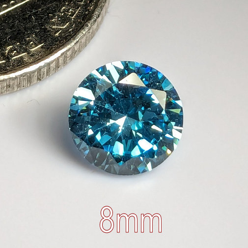 3A, Cubic Zirconia, AAA Quality, Round Brilliant, Aqua, 8mm (1.84ct)