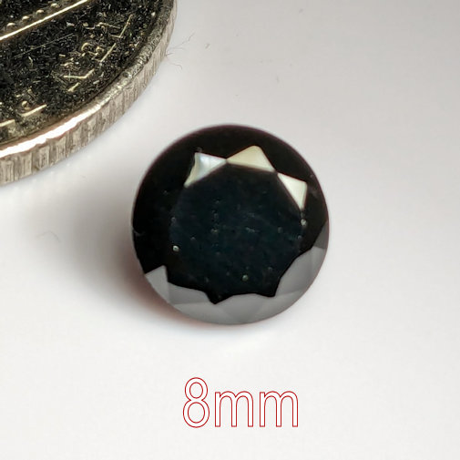3A, Cubic Zirconia, AAA Quality, Round Brilliant, Black, 8mm (1.84ct)