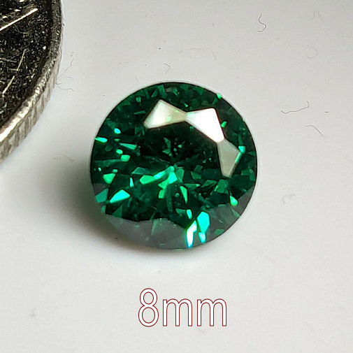3A, Cubic Zirconia, AAA Quality, Round Brilliant, Green, 8mm (1.84ct)