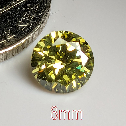 3A, Cubic Zirconia, AAA Quality, Round Brilliant, Light Peridot, 8mm (1.84ct)