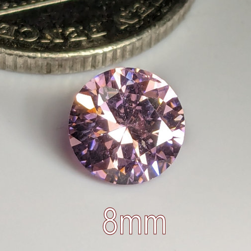 3A, Cubic Zirconia, AAA Quality, Round Brilliant, Pink, 8mm (1.84ct)