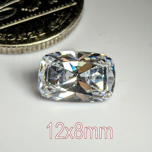 6A, Cubic Zirconia, Rectangular Cushion, White, 12x8mm (3.7ct)
