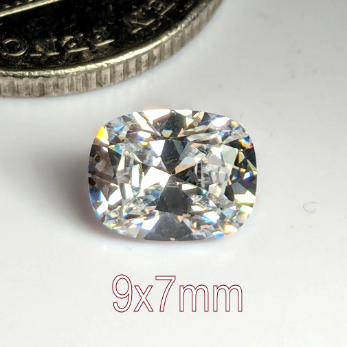 6A, Cubic Zirconia, Rectangular Cushion, White, 9x7mm (2.1ct)