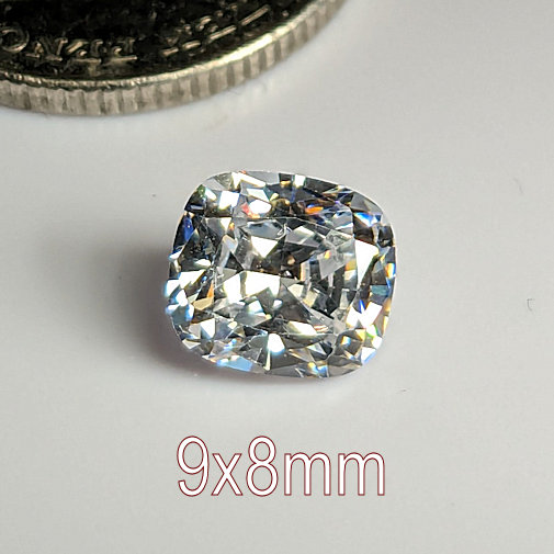 6A, Cubic Zirconia, Rectangular Cushion, White, 9x8mm (2.8ct)