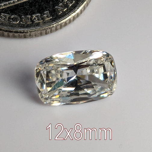 6A, Cubic Zirconia, Rectangular Cushion, Warm (H-J), 12x8mm (3.7ct)