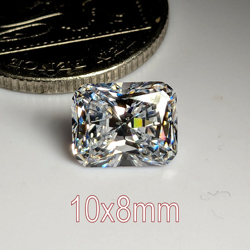 6A, Cubic Zirconia, Modern Radiant, White, 10x8mm (3.47ct)