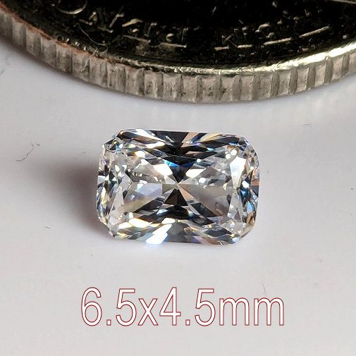 6A, Cubic Zirconia, Radiant Style 2, White, 6.5x4.5mm (0.75ct)