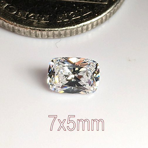 6A, Cubic Zirconia, Rectangular Cushion, White, 7x5mm (0.8ct)