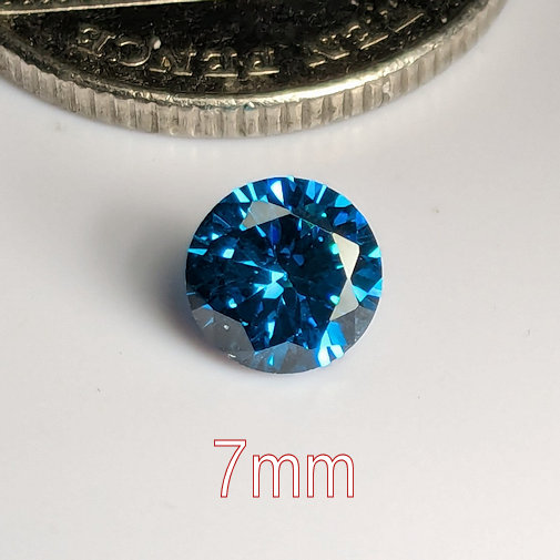 3A, Cubic Zirconia, AAA Quality, Round Brilliant, London Blue Topaz, 7mm (1.24ct)