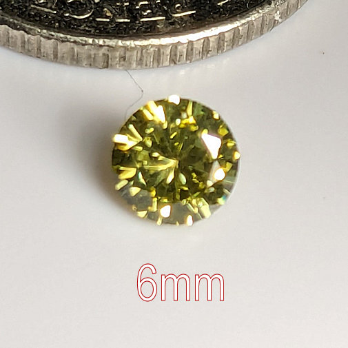 3A, Cubic Zirconia, AAA Quality, Round Brilliant, Light Peridot, 6mm (0.78ct)