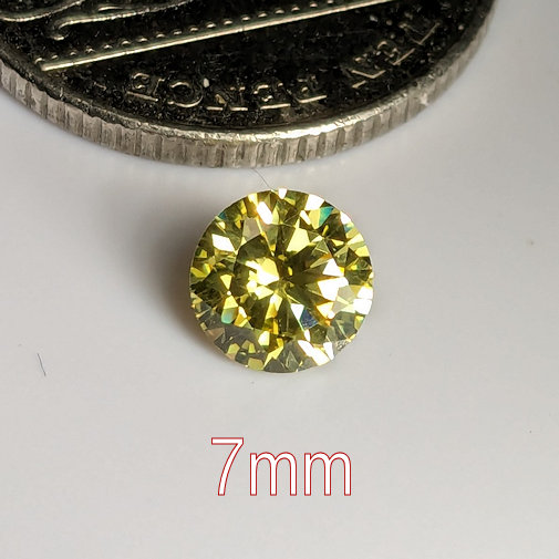 3A, Cubic Zirconia, AAA Quality, Round Brilliant, Light Peridot, 7mm (1.24ct)