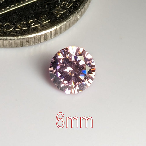 3A, Cubic Zirconia, AAA Quality, Round Brilliant, Pink, 6mm (0.78ct)