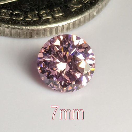 3A, Cubic Zirconia, AAA Quality, Round Brilliant, Pink, 7mm (1.24ct)
