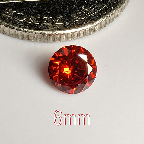 3A, Cubic Zirconia, AAA Quality, Round Brilliant, Red, 6mm (0.78ct)