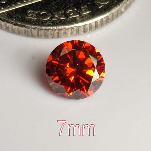 3A, Cubic Zirconia, AAA Quality, Round Brilliant, Red, 7mm (1.24ct)