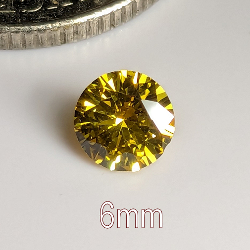 3A, Cubic Zirconia, AAA Quality, Round Brilliant, Yellow, 6mm (0.78ct)