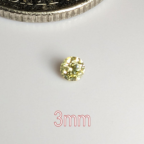 3A, Cubic Zirconia, AAA Quality, Round Brilliant, Canary Yellow, 3mm (0.097ct)