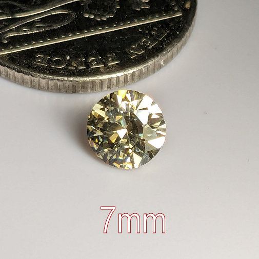 3A, Cubic Zirconia, AAA Quality, Round Brilliant, Canary Yellow, 7mm (1.24ct)