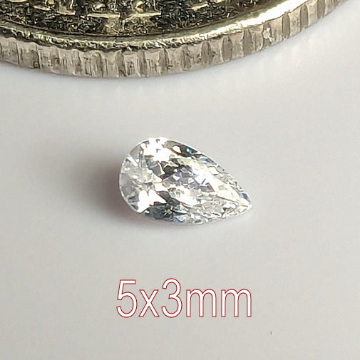 3A, Cubic Zirconia, AAA Quality, Pear, White, 5x3mm (0.18ct)