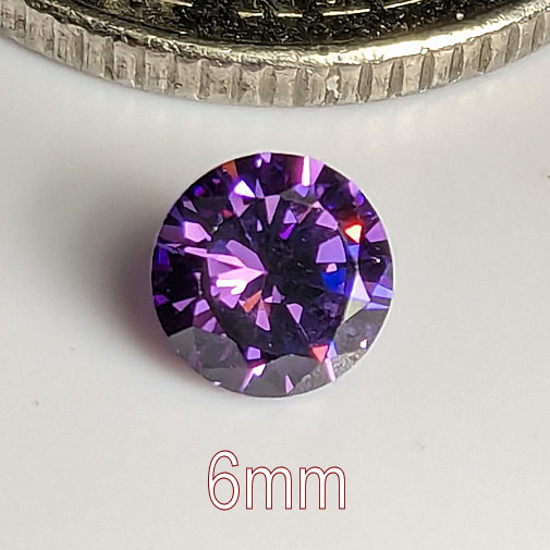 3A, Cubic Zirconia, AAA Quality, Round Brilliant, Amethyst, 6mm (0.78ct)