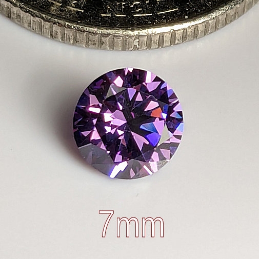 3A, Cubic Zirconia, AAA Quality, Round Brilliant, Amethyst, 7mm (1.24ct)