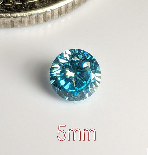 3A, Cubic Zirconia, AAA Quality, Round Brilliant, Aqua, 5mm (0.45ct)