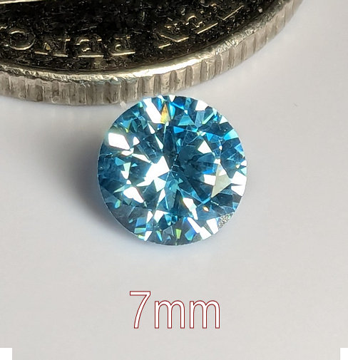 3A, Cubic Zirconia, AAA Quality, Round Brilliant, Aqua, 7mm (1.24ct)