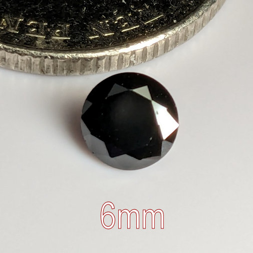 3A, Cubic Zirconia, AAA Quality, Round Brilliant, Black, 6mm (0.78ct)