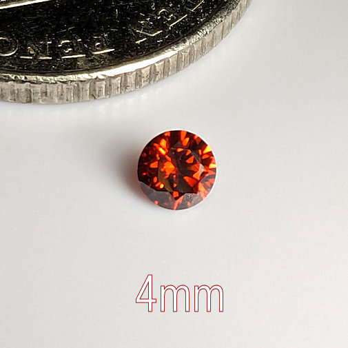 3A, Cubic Zirconia, AAA Quality, Round Brilliant, Garnet, 4mm (0.23ct)