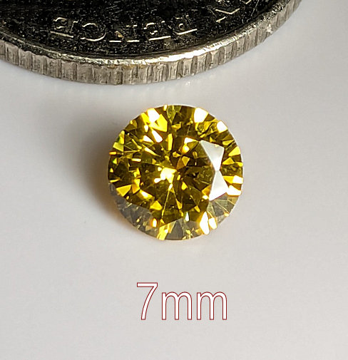 3A, Cubic Zirconia, AAA Quality, Round Brilliant, Yellow, 7mm (1.24ct)