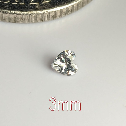 3A, Cubic Zirconia, AAA Quality, Heart, White, 3mm (0.1ct)
