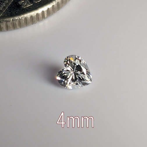 6A, Cubic Zirconia, 6A Quality, Heart, White, 4mm (0.24ct)