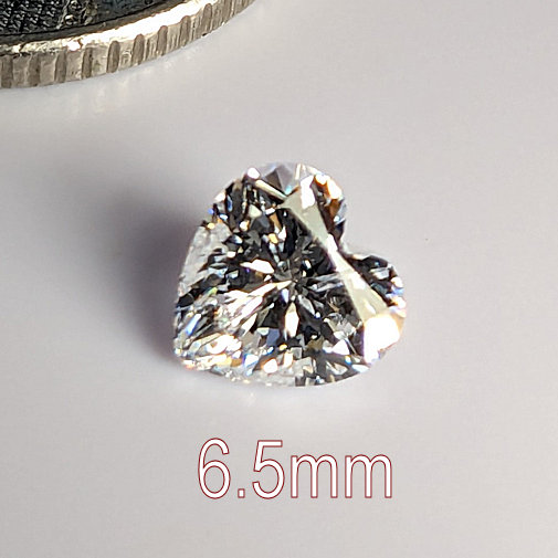 6A, Cubic Zirconia, 6A Quality, Heart, White, 6.5mm (1ct)
