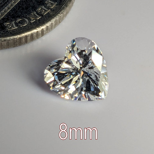 Cubic Zirconia, Heart, White, 8mm (1.86ct)