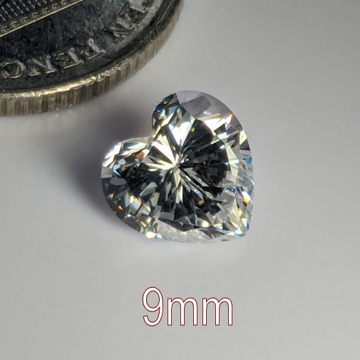 6A, Cubic Zirconia, Heart, White, 9mm (3ct)