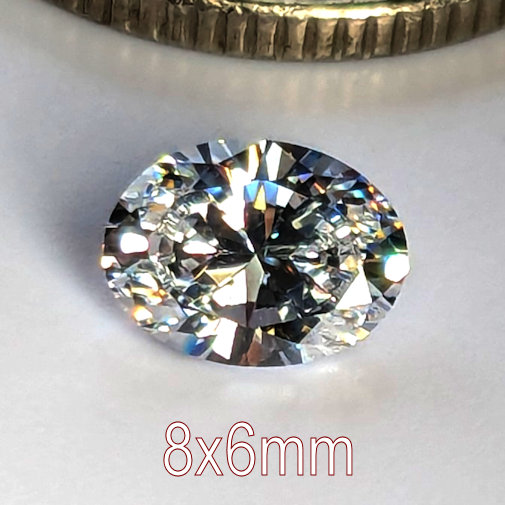 6A, Cubic Zirconia, Oval, White, 8x6mm (1.2ct)