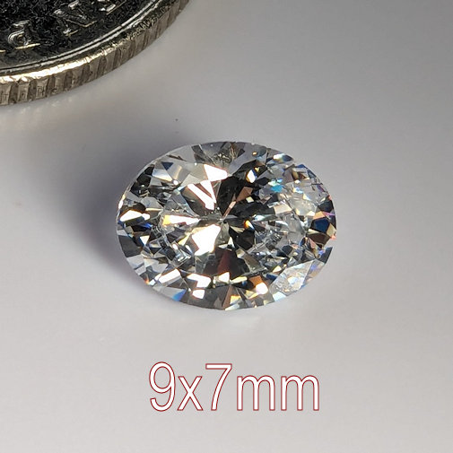 6A, Cubic Zirconia, Oval, White, 9x7mm (1.8ct)