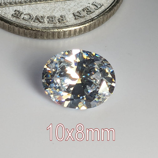 6A, Cubic Zirconia, Oval, White, 10x8mm (2.65ct)