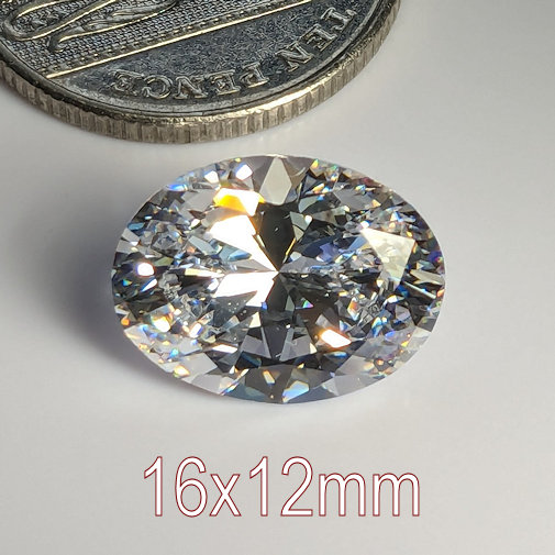 6A, Cubic Zirconia, Oval, White, 16x12mm (9.5ct)