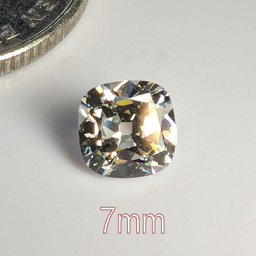 6A, Cubic Zirconia, Old Mine Cut, Yellow Tint, 7mm (1.35ct)