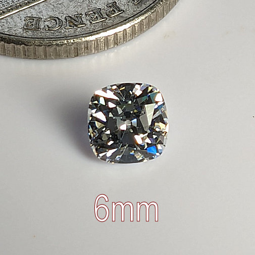 6A, Cubic Zirconia, Old Mine Cut, White, 6mm (0.85ct)