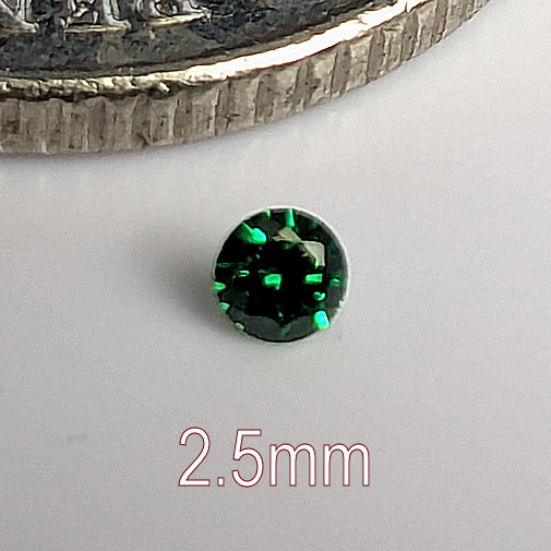 6A, Cubic Zirconia, 6A Quality, Round Brilliant 8 Hearts & Arrows, Emerald Green, 2.5mm (0.056ct)