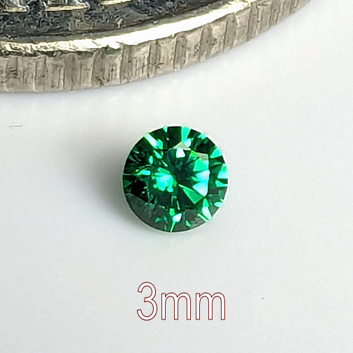 6A, Cubic Zirconia, 6A Quality, Round Brilliant 8 Hearts & Arrows, Emerald Green, 3mm (0.097ct)
