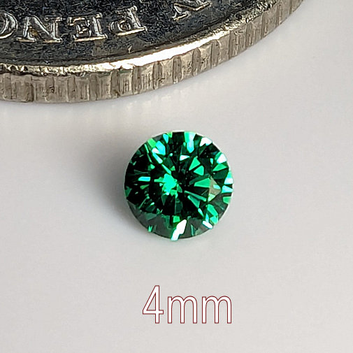 6A, Cubic Zirconia, 6A Quality, Round Brilliant 8 Hearts & Arrows, Emerald Green, 4mm (0.23ct)