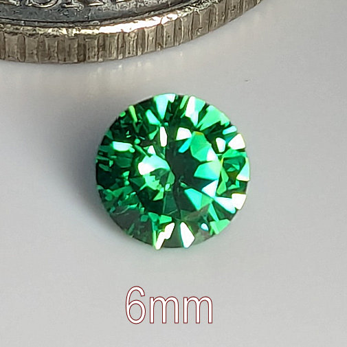 6A, Cubic Zirconia, Round Brilliant 8 Hearts & Arrows, Emerald Green, 6mm (0.78ct)