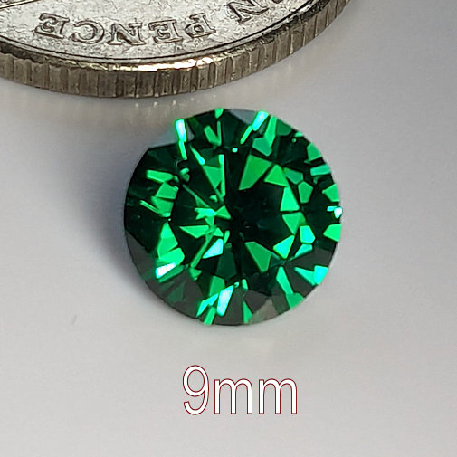 Cubic Zirconia, Round Brilliant, Emerald Green, 9mm (2.76ct)