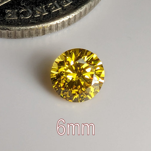 6A, Cubic Zirconia, Round Brilliant 8 Hearts & Arrows, Citrine, 6mm (0.78ct)