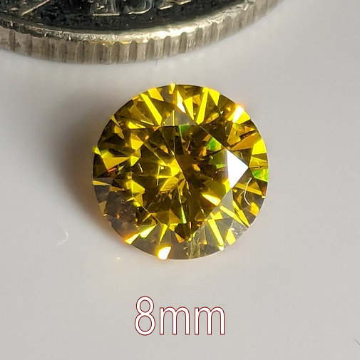 Cubic Zirconia, Round Brilliant, Citrine, 8mm (1.84ct)