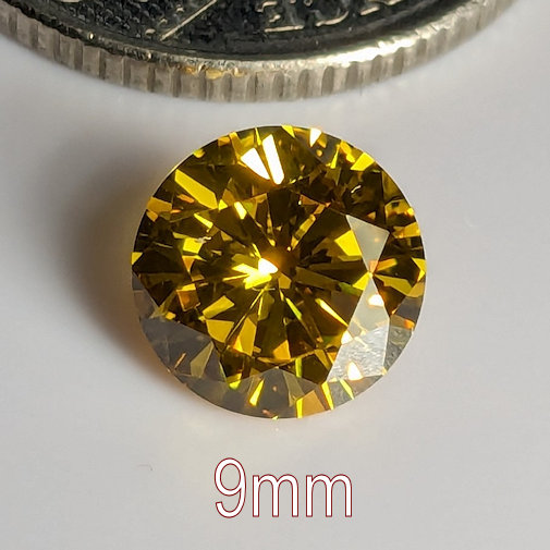 Cubic Zirconia, Round Brilliant, Citrine, 9mm (2.76ct)
