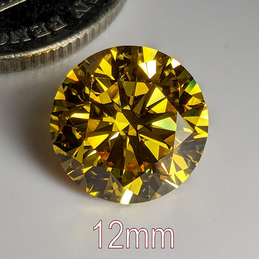 6A, Cubic Zirconia, Round Brilliant 8 Hearts & Arrows, Citrine, 12mm (6.23ct)